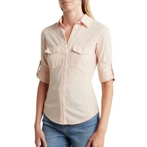 James Perse Shirt Womens Size 1 Small Peach Contrast Panel Lightweight Sheer